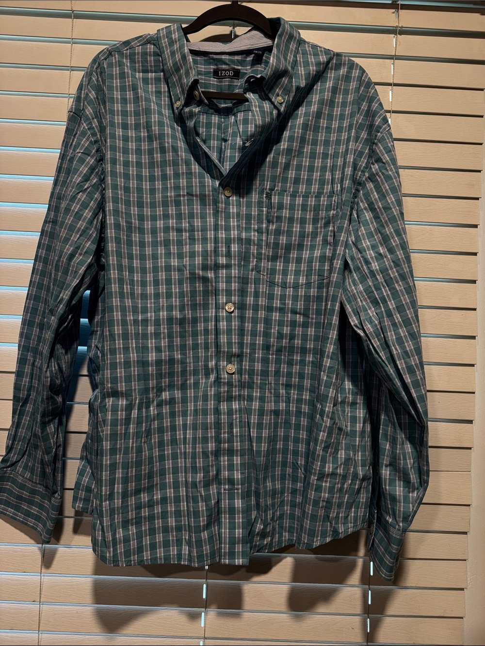 Izod Teal and White Plaid Button-Down Shirt